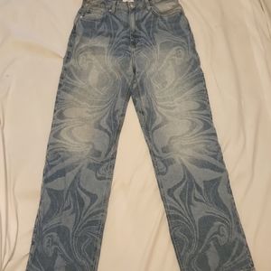 Forever 21, Waist Size 27, Blue Patterned Straight Leg Jeans